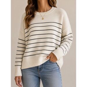 Weekend Los Angeles Striped Sweater S Ivory Black Soft Knit Pullover Comfy Chic